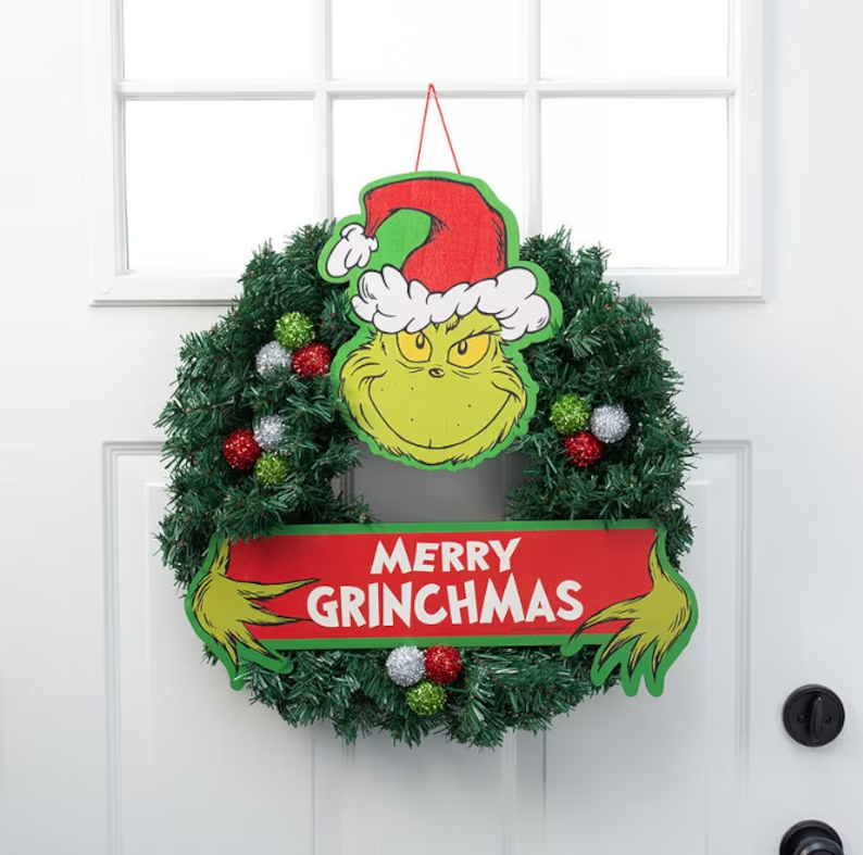 Dr. Seuss The Grinch Christmas Wreath, grinch door hanging, whimsical wreath, Christmas wreath, mesh wreath, whimsical Christmas wreath
